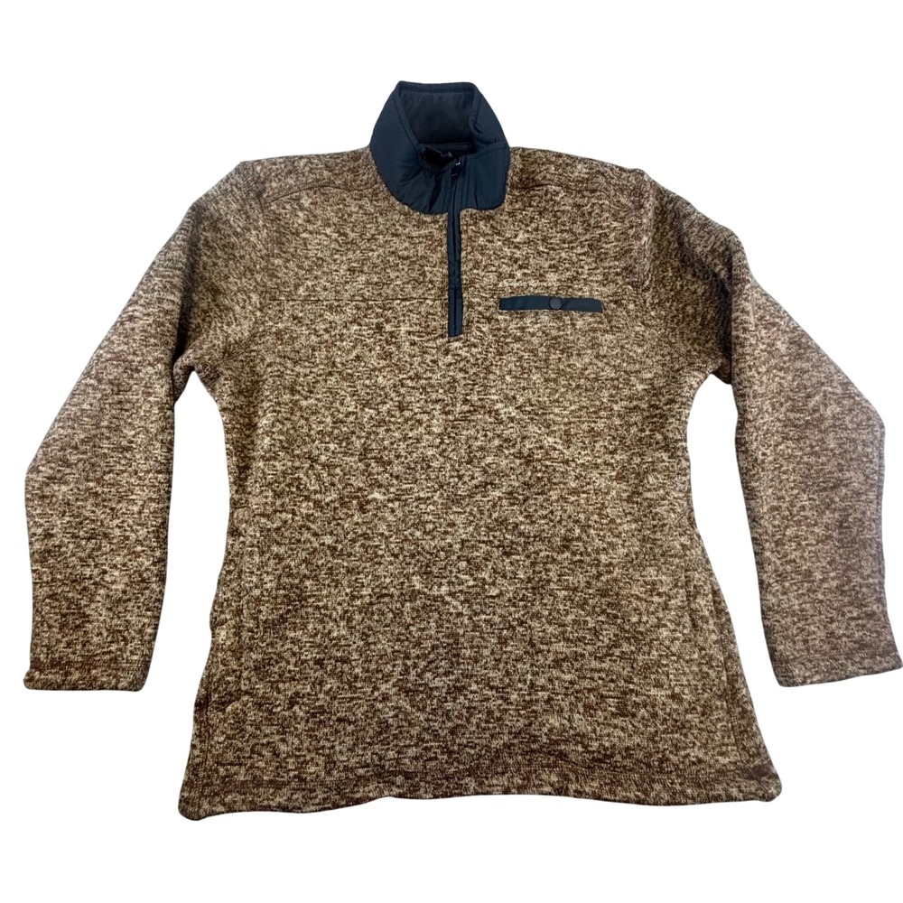 Eddie Bauer Mens Brown Marled Quarter Zip Sweater Fleece Pullover Medium